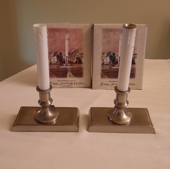 Vintage 2000 Brass Christmas Stocking Holder with Candle NW - Picture 3 of 4